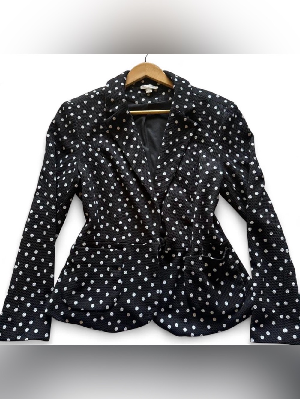 Black Polka Dot Blazer Jacket - Classic Tailored with Stretch - Dressbarn Size L